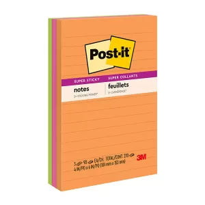 6 x Post-It 660-SS-1PK Super Sticky Lined Notes 101x152mm Energy Boost 90 Sheets 3 Pack