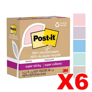 6 x Post-It 654R-5SSNRP Super Sticky Notes 76 x 76mm Wanderlust 70 Sheets 5 Pack