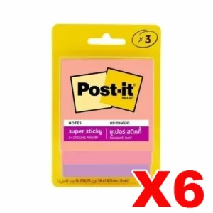 6 x Post-It 3321-3SSJP Super Sticky Notes 76 x 76mm Flamingo 45 Sheets 3 Pack