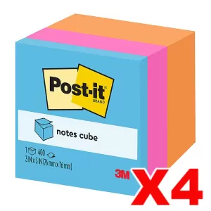 4 x Post-It 2053-ELT-O Sticky Notes Cube 76 x 76mm Cape Town 400 Sheets