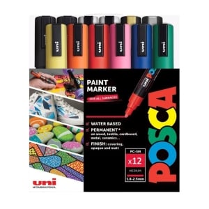 POSCA PC5M Paint Marker Medium Bullet Tip Assorted Colours 12 Pack