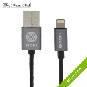 Moki Lightning to USB-A SynCharge Braided Cable 90cm - Gun Metal
