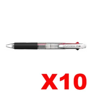 Uni-ball Jetstream 3 Multicolour Retractable Rollerball Pen 0.7mm Transparent Pack of 10
