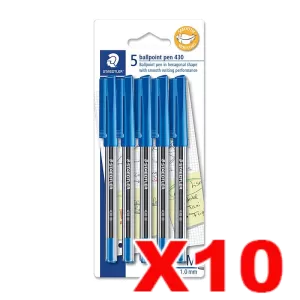 10 x Staedtler 430 Medium Ballpoint Pen 1.0mm Blue 5 Pack