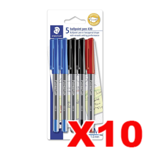 10 x Staedtler 430 Medium Ballpoint Pen 1.0mm Assorted 5 Pack
