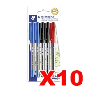 10 x Staedtler 430 Medium Ballpoint Pen 1.0mm Assorted 5 Pack