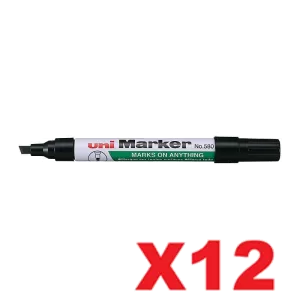 12 x Uni-Ball Permanent Marker Chisel Tip Black