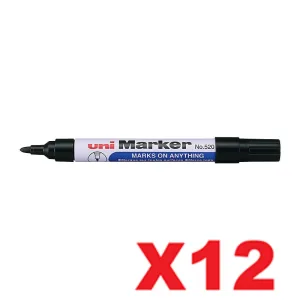 12 x Uni-Ball Permanent Marker Bullet Tip Black