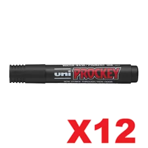 12 x Uni Prockey Permanent Marker Bullet Tip Black