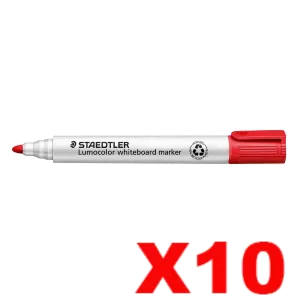 10 x Staedtler 351 Lumocolor Whiteboard Marker Chisel Tip Red