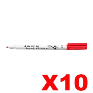 10 x Staedtler 301 Lumocolor Whiteboard Marker Pen Red