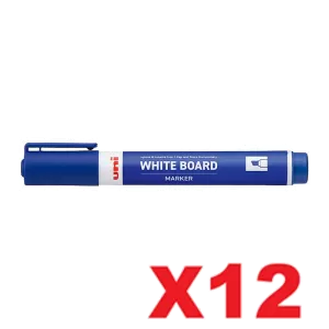 Uni Whiteboard Marker Chisel Tip Blue 12 Pack