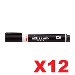 Uni Whiteboard Marker Bullet Tip Black 12 Pack