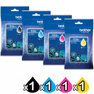 4-Pack Genuine Brother LC-536 Ink Cartridges Combo [1BK, 1C, 1M, 1Y]