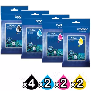 10-Pack Genuine Brother LC-536 Ink Cartridges Combo [4BK, 2C, 2M, 2Y]