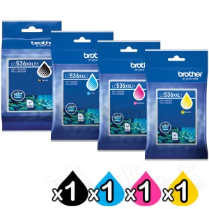 4-Pack Genuine Brother LC-536XXL Extra High Yield Ink Cartridges Combo [1BK, 1C, 1M, 1Y]