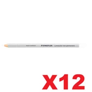 12 x Staedtler 108 Lumocolor Non-Permanent Dry Marking Pencil White