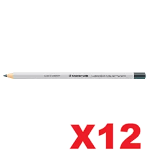 12 x Staedtler 108 Lumocolor Non-Permanent Dry Marking Pencil Black