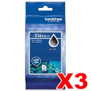 3 x Genuine Brother LC-536XXLBK Black Extra High Yield Ink Cartridge - 5,000 pages