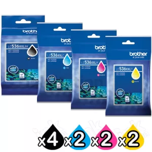 10-Pack Genuine Brother LC-536XXL Extra High Yield Ink Cartridges Combo [4BK, 2C, 2M, 2Y]