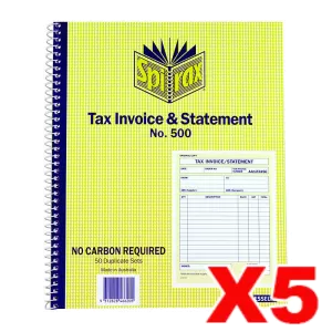 Spirax 500 Tax Invoice & Statement Book Quarto 50 Pages 5 Pack