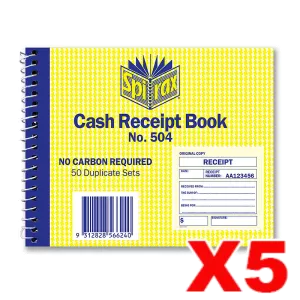 Spirax 504 Cash Receipt Book 102 x 127mm 50 Pages 5 Pack