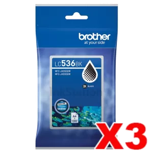 3 x Genuine Brother LC-536BK Black Ink Cartridge - 1,000 pages