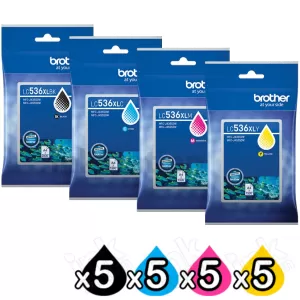 20-Pack Genuine Brother LC-536XL High Yield Ink Cartridges Combo [5BK, 5C, 5M, 5Y]