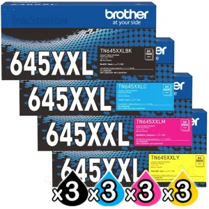 3 Sets of 4 Pack Genuine Brother TN-645XXL Super High Yield Toner Cartridges Combo [3BK,3C,3M,3Y]