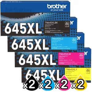 2 Sets of 4 Pack Genuine Brother TN-645XL High Yield Toner Cartridges Combo [2BK,2C,2M,2Y]