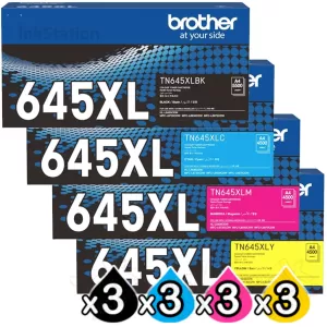 3 Sets of 4 Pack Genuine Brother TN-645XL High Yield Toner Cartridges Combo [3BK,3C,3M,3Y]