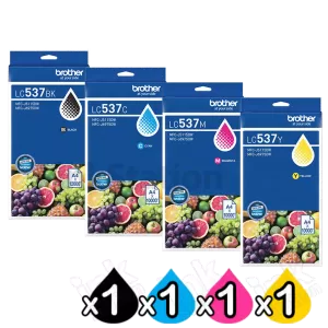 4-Pack Genuine Brother LC-537 Ultra High Yield Ink Cartridges Combo [1BK, 1C, 1M, 1Y]