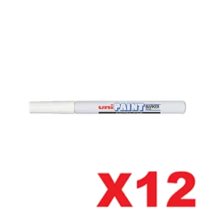 12 x Uni PX203 Paint Marker Ultra Fine Bullet Tip White
