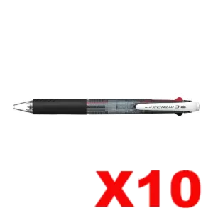 Uni-ball Jetstream 3 Multicolour Retractable Rollerball Pen 0.7mm Black Pack of 10