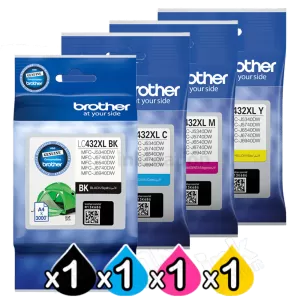 4 Pack Genuine Brother LC-432XL High Yield Ink Cartridges Combo [1BK, 1C, 1M, 1Y]