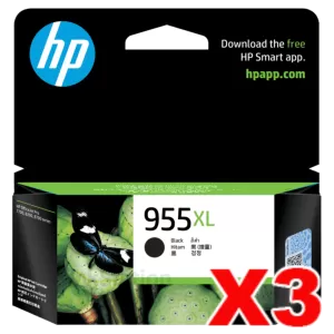 3 x HP 955XL Genuine Black High Yield Inkjet Cartridge L0S72AA - 2,000 Pages