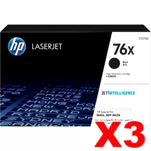 3 x HP 76X CF276X High Yield Genuine Black Toner Cartridge - 10,000 Pages