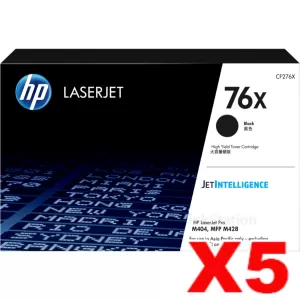5 x HP 76X CF276X High Yield Genuine Black Toner Cartridge - 10,000 Pages