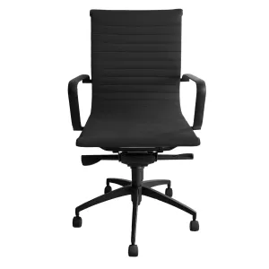 Medium Back Meeting Room Chair Executive Chair - Black PU with Black Powder Coated Base & Arms