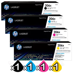 4 Pack HP 206X W2110X-W2113X Genuine High Yield Toner Cartridges [1BK,1C,1M,1Y]