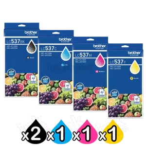 5-Pack Genuine Brother LC-537 Ultra High Yield Ink Cartridges Combo [2BK, 1C, 1M, 1Y]