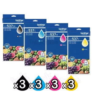 8-Pack Genuine Brother LC-537 Ultra High Yield Ink Cartridges Combo [2BK, 2C, 2M, 2Y]