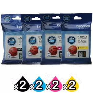 8-Pack Genuine Brother LC-431XL High Yield Ink Cartridges Combo [2BK, 2C, 2M, 2Y]