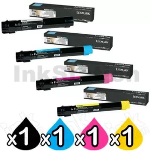 4 Pack Lexmark Genuine X950 / X952 / X954 Toner Cartridges - BK 32,000 pages & CMY 22,000 pages [1BK,1C,1M,1Y]