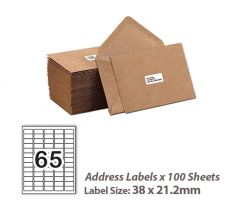 100 Sheets A4 White Self Adhesive Paper Address Mailing Laser Inkjet Sticker Labels 38 x 21.2mm - 65 Labels Per Sheet