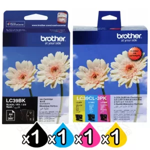 4 Pack Genuine Brother LC-39 Black + CMY Colour Pack Ink Cartridges Combo [BK+C+M+Y]