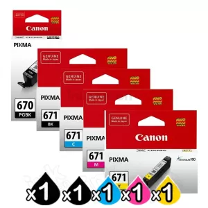 5 Pack Genuine Canon PGI-670, CLI-671 Inkjet Combo [1BK,1PBK,1C,1M,1Y]