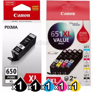 Canon PGI-650XLBK + CLI-651XLVP Value Pack Genuine High Yield Inkjet Cartridges Combo [1BK,1PBK,1C,1M,1Y]
