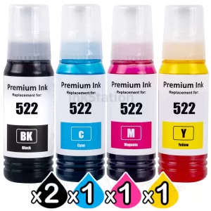 5-Pack Compatible for Epson T522 EcoTank Ink Bottle [2BK+1C+1M+1Y]