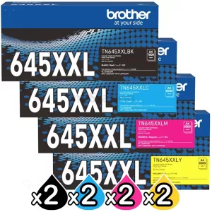 2 Sets of 4 Pack Genuine Brother TN-645XXL Super High Yield Toner Cartridges Combo [2BK,2C,2M,2Y]